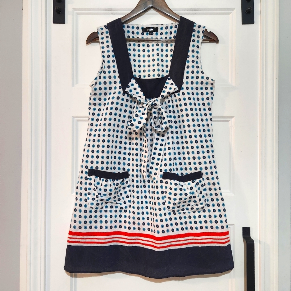 Pixie Sleeveless Silk Blend Shift Dress Polka Dot 2 Pocket Square Neck Womens L